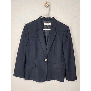 Linen Blend Navy Blazer Jacket Classic Chic Business Office | Tahari Size 14